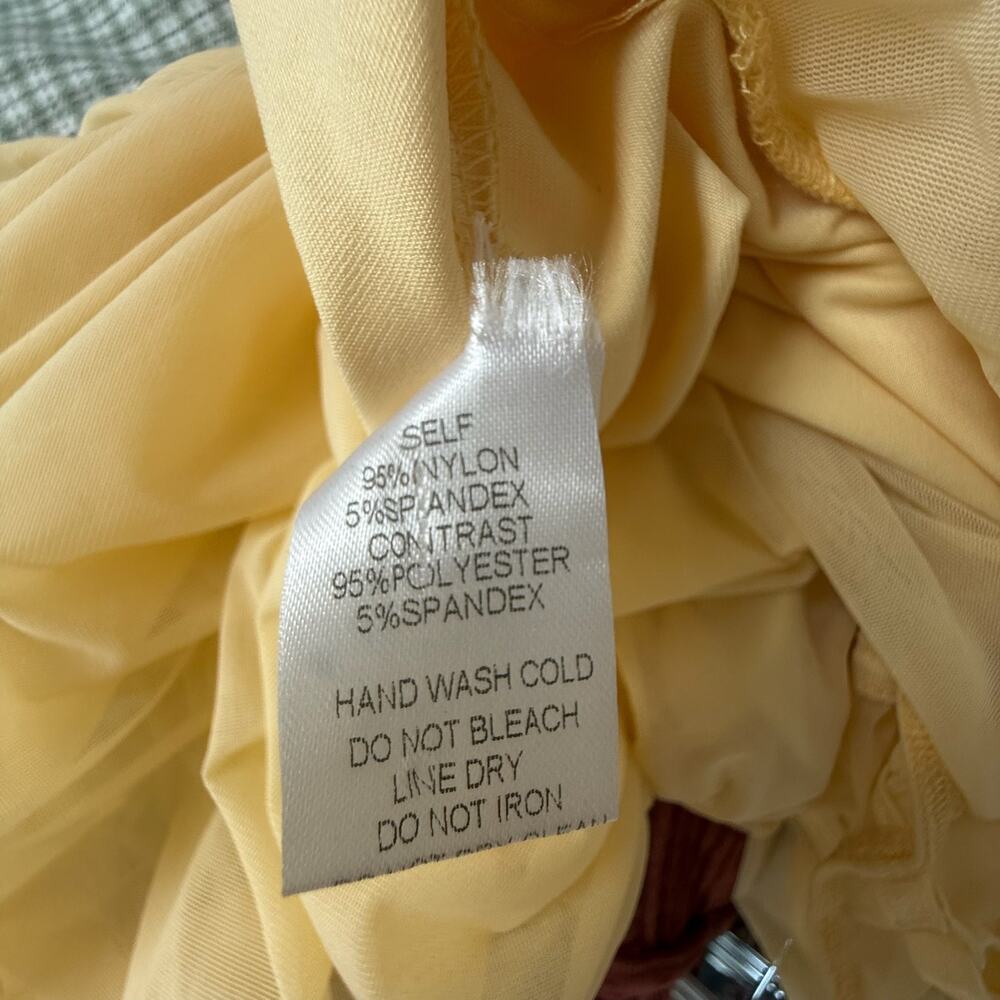 Y2K Corset Dress Ruched Sheer Mesh Bodycon Mini Yellow Womens S Coquette Glam - Picture 6 of 6